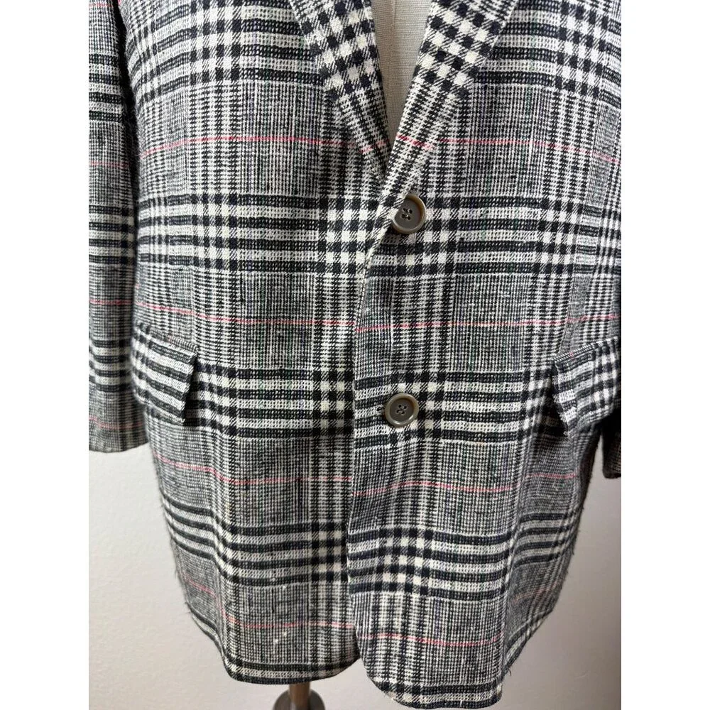 BOSS Hugo Boss Men's 42S Plaid Gray Plaid Wool Blazer Glen Check Sport Coat